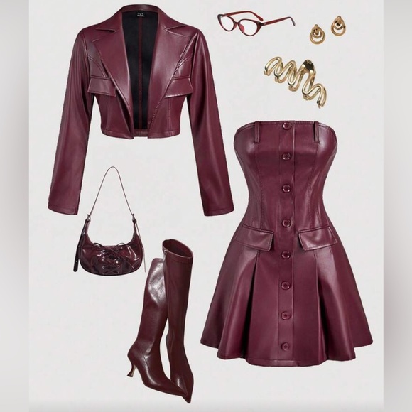 Passion of Essence Deep Burgundy Faux Leather Dress and Jacket - Picture 8 of 8